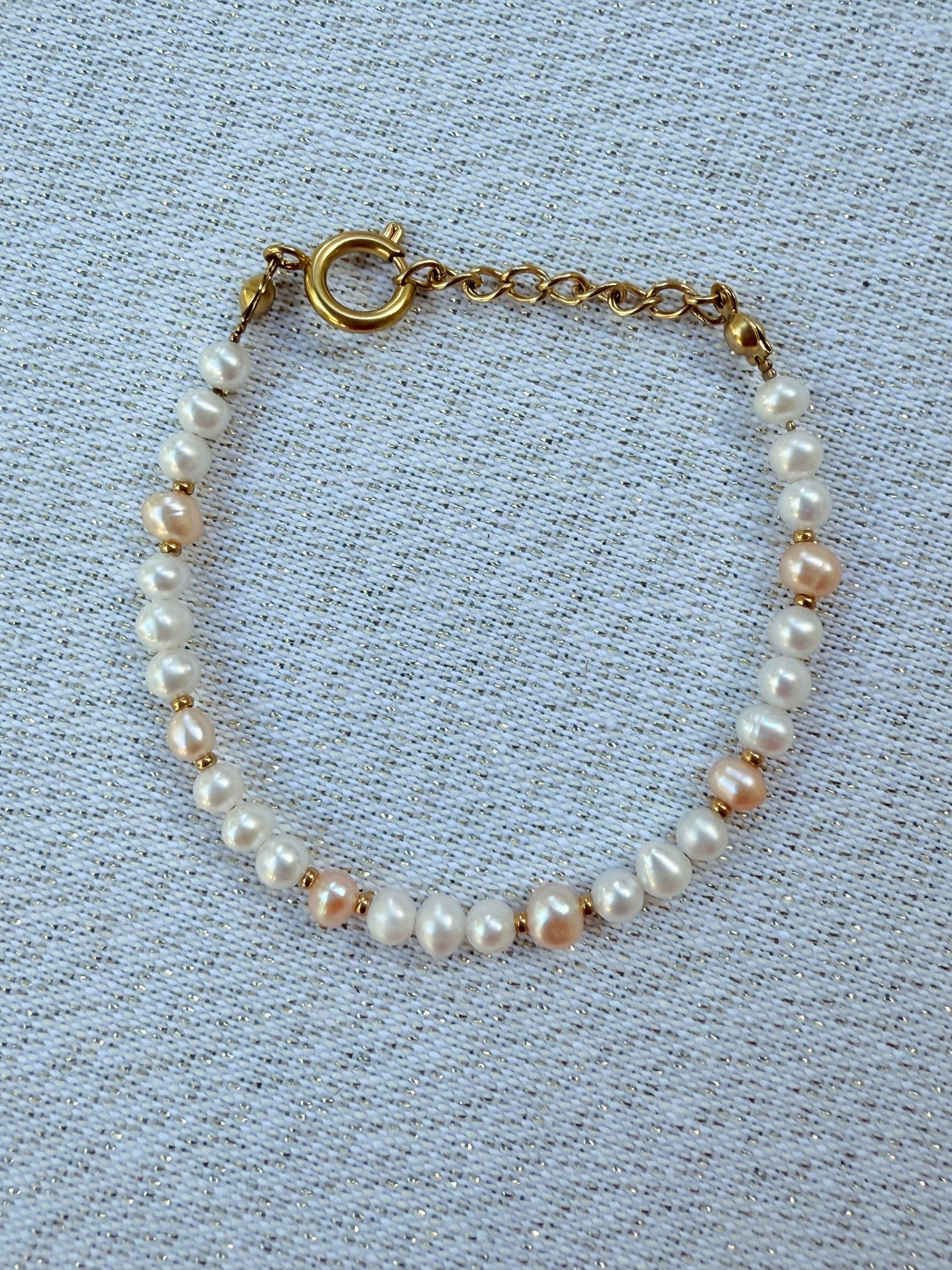 Bracelet complet perle rose et blanche