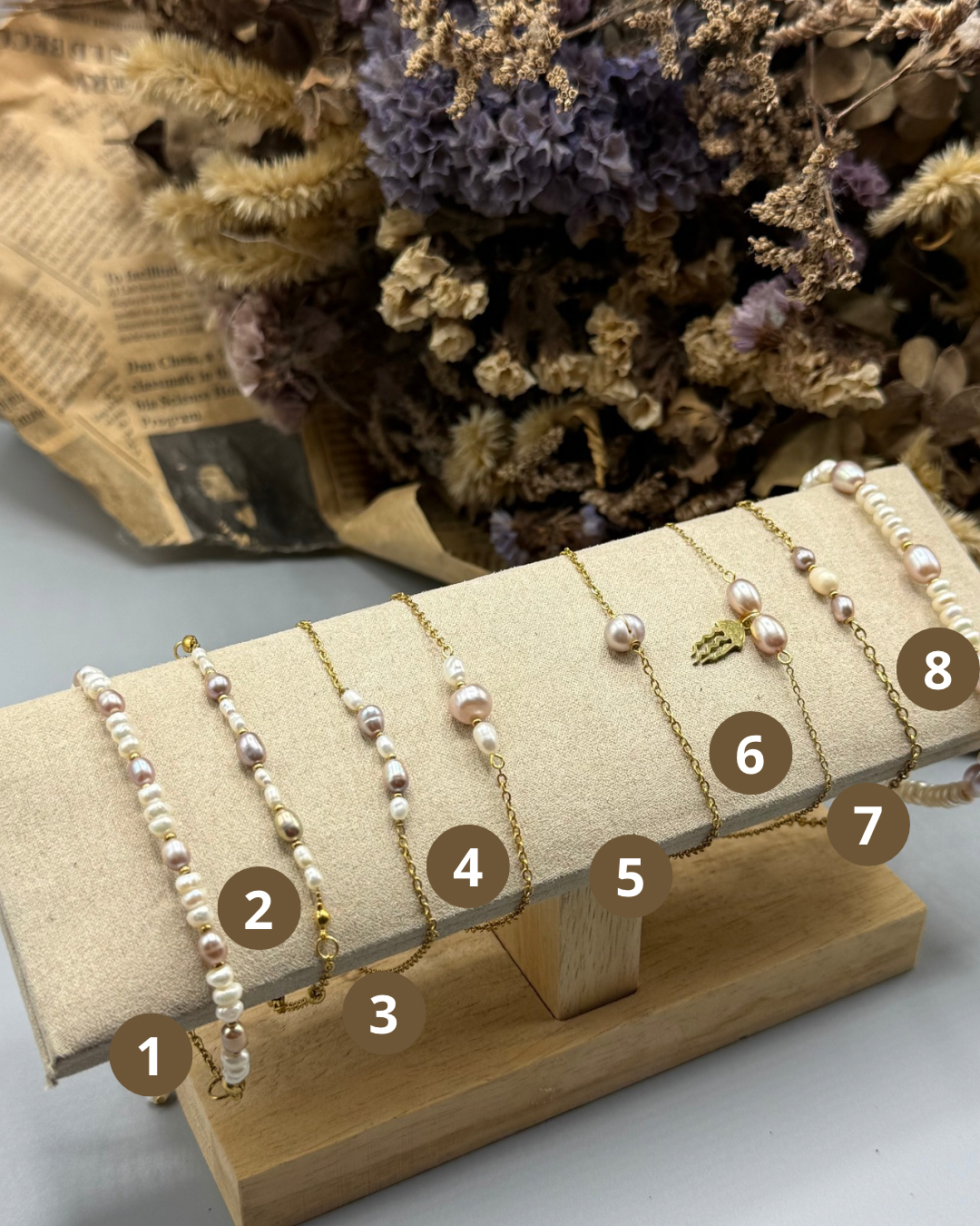 Bracelets perles lilas