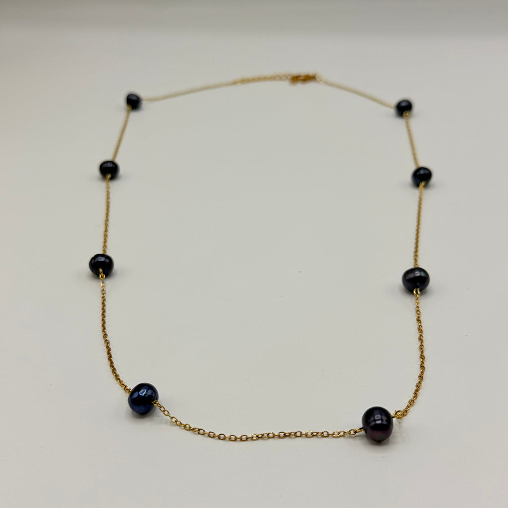 Sautoir chaîne perle noire (long)