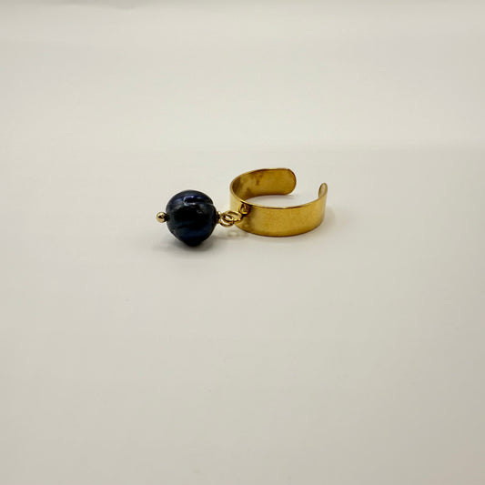 Bague fine perle noir