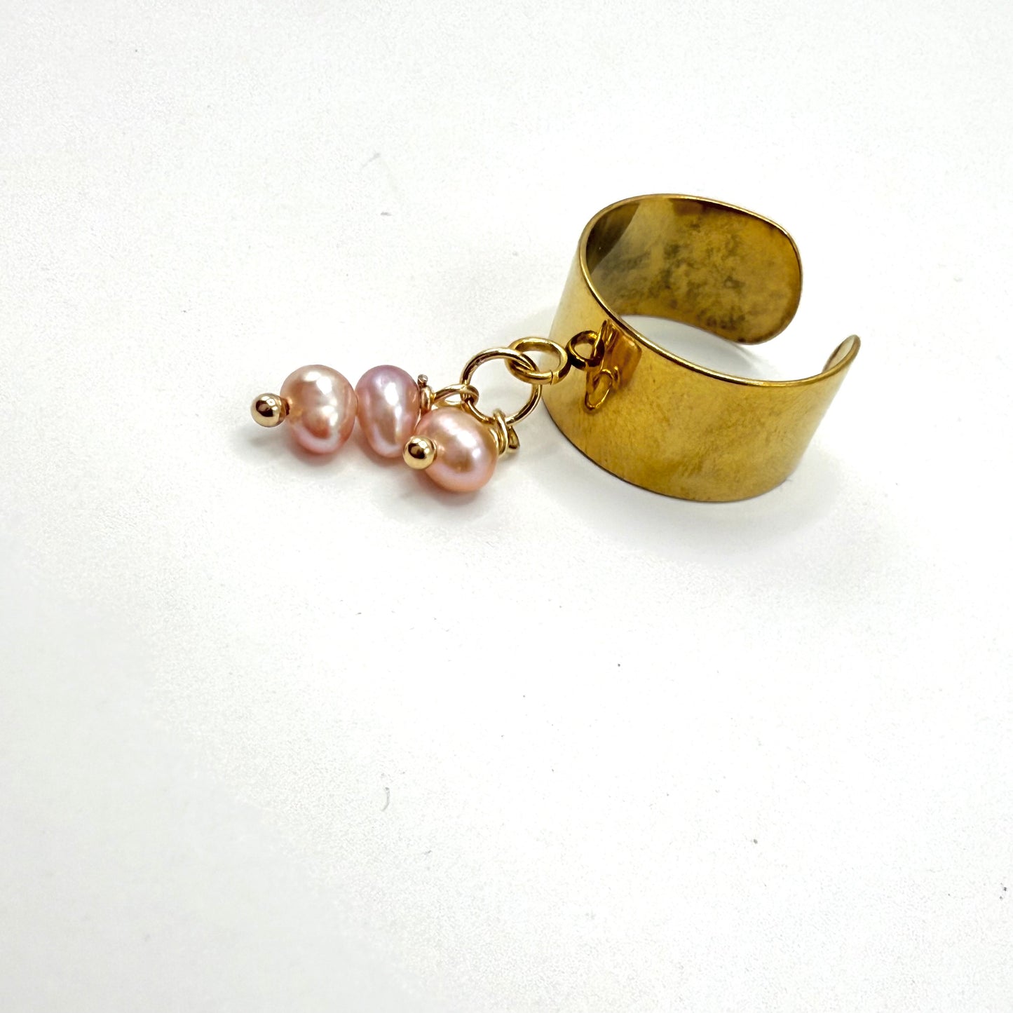 Bague large perle rose