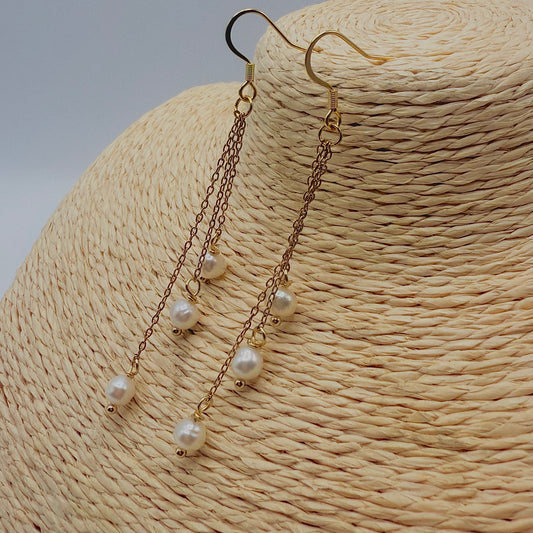 Boucle d’oreille pendante 3 perles